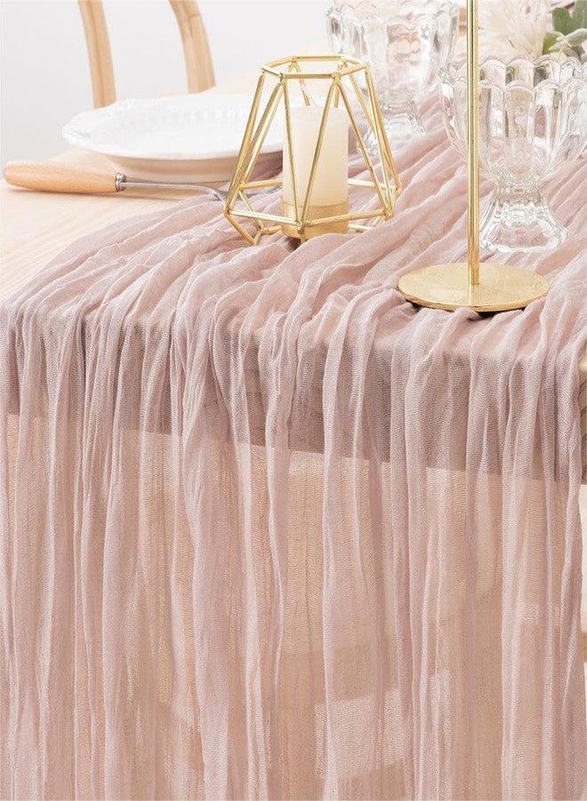 MLMW Dusty Pink Cheesecloth Table Runner Boho Gauze Rustic Cheese Cloth Spring Summer Table Runner 160 inch 13.3ft Long for Gender Reveal Wedding Party Baby Bridal Shower Birthday Home Decor - Image 1