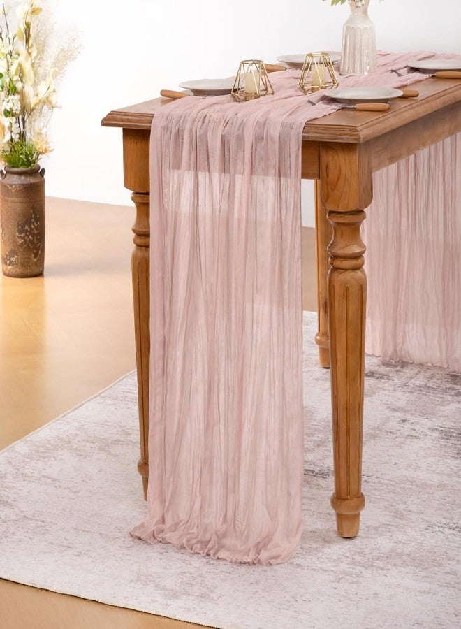 MLMW Dusty Pink Cheesecloth Table Runner Boho Gauze Rustic Cheese Cloth Spring Summer Table Runner 160 inch 13.3ft Long for Gender Reveal Wedding Party Baby Bridal Shower Birthday Home Decor - Image 2