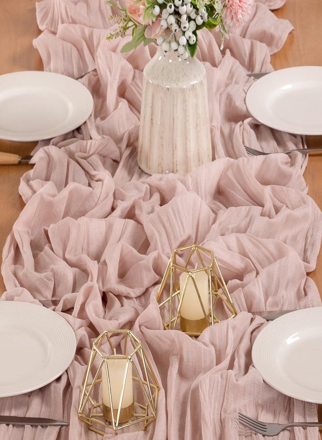 MLMW Dusty Pink Cheesecloth Table Runner Boho Gauze Rustic Cheese Cloth Spring Summer Table Runner 160 inch 13.3ft Long for Gender Reveal Wedding Party Baby Bridal Shower Birthday Home Decor - Image 5
