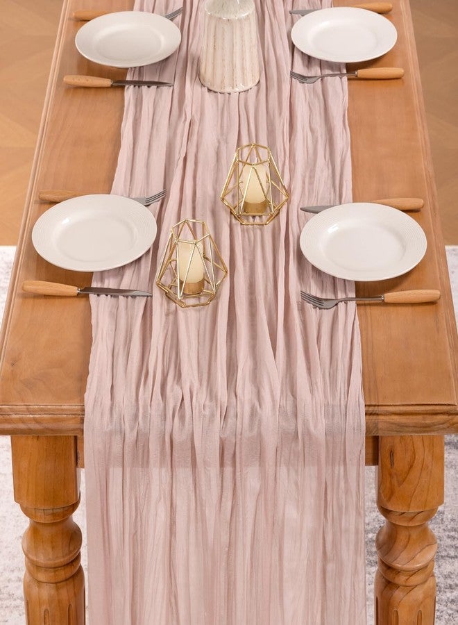 MLMW Dusty Pink Cheesecloth Table Runner Boho Gauze Rustic Cheese Cloth Spring Summer Table Runner 160 inch 13.3ft Long for Gender Reveal Wedding Party Baby Bridal Shower Birthday Home Decor - Image 4