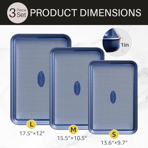 Slow Slog 3Pcs Nonstick Baking Sheet, Baking Sheet Pan Set, Jelly Roll Pans, Cookies Sheet for Baking, Cookie Sheet Pan with Diamond Texture, Blue - Image 2