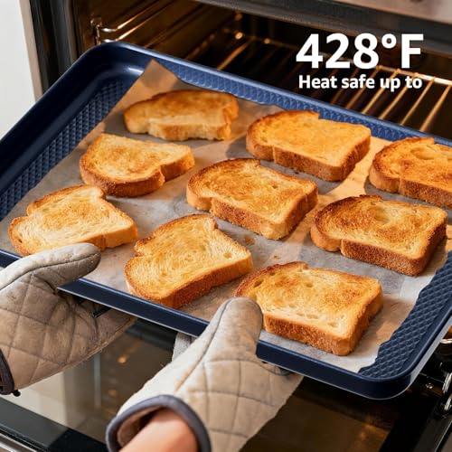 Slow Slog 3Pcs Nonstick Baking Sheet, Baking Sheet Pan Set, Jelly Roll Pans, Cookies Sheet for Baking, Cookie Sheet Pan with Diamond Texture, Blue - Image 5