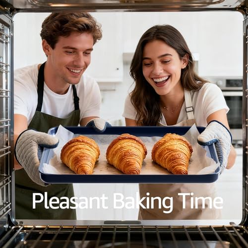 Slow Slog 3Pcs Nonstick Baking Sheet, Baking Sheet Pan Set, Jelly Roll Pans, Cookies Sheet for Baking, Cookie Sheet Pan with Diamond Texture, Blue - Image 4