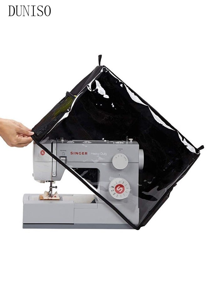 DUNISO Folding sewing machine with storage bag for dust protection, equipped with storage bag, universal sewing machine dust bag protective cover, suitable for most standard sewing machines, visible transparent window  - Image 5
