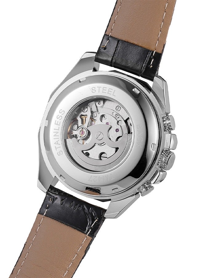 FORSINING ​​Forsining Men's Fashion Skeleton Watch - Silver-Tone Case with Black Openworked Dial, Automatic Movement, Contemporary Minimalist Design, Versatile Business Casual Style for Daily Wear & Formal Occasions​​  - Image 5