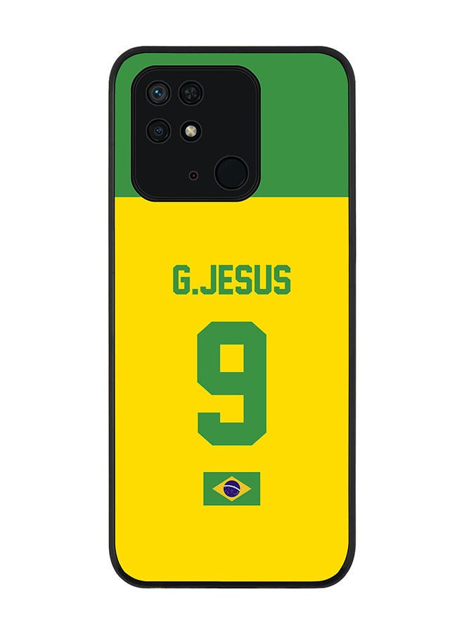 Stylizedd Rugged Black edge case for Redmi 10C 4G  Slim fit Soft Case Flexible Rubber Edges Anti Drop TPU Gel Thin Cover - Football Team - Brazil Player Name - G.Jesus - Image 1