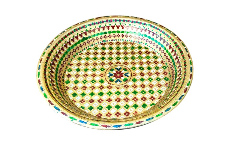 Crafts World عالم الحرف الأعمال اليدوية صينية ميناكاري من الفولاذ المقاوم للصدأ (ذهبي) صينية ميناكاري (الحجم 2 (كبير)) - Image 1