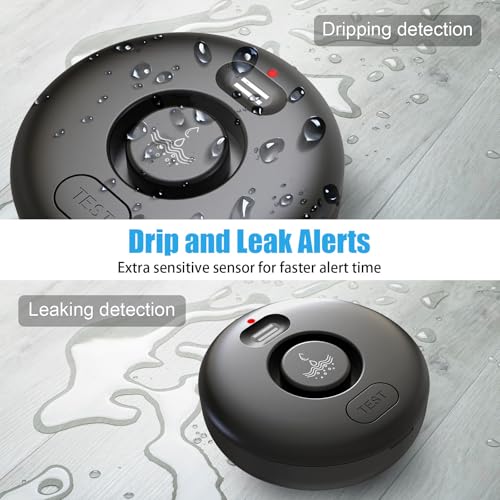 RUIKORING 5 Pack Black Water Leak Alarm Detector 120dB Loud Alert Water Sensor IP66 Waterproof Sensitive Leak and Drip Alert Easy Installation for Home Basement Flood Prevention Bathroom Sink Laundry - Image 3