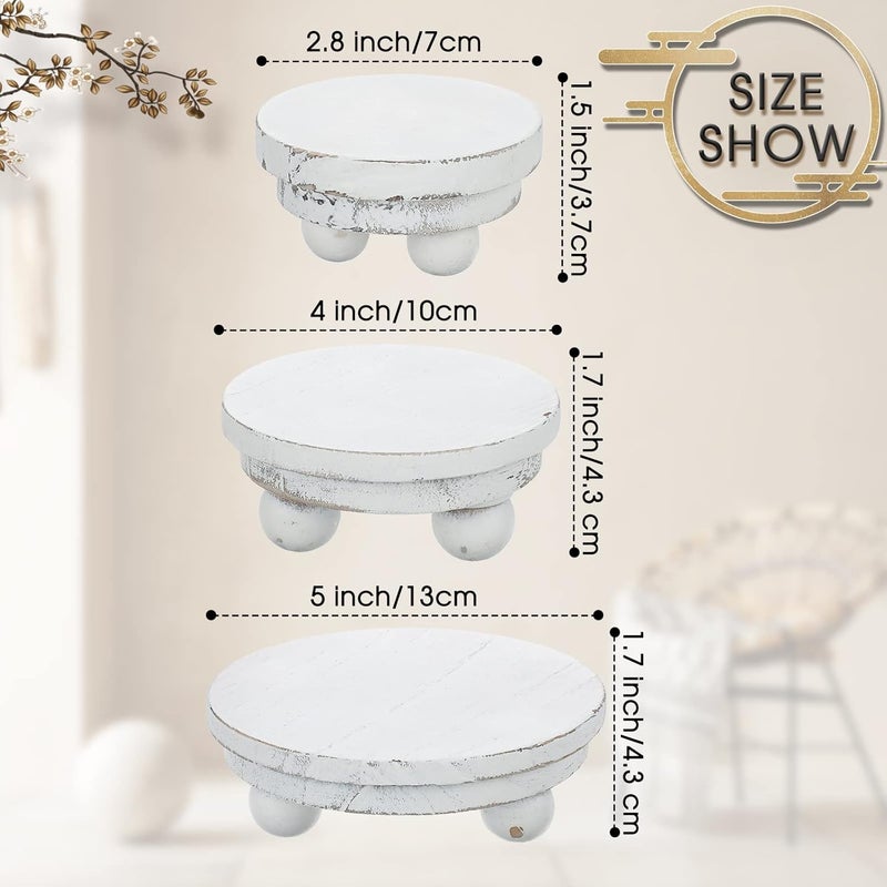 Amyhill 3 Pcs 5/4/3 Inch Wooden Risers for Display Wood Pedestal Stand Mini Tray Stand Round Wooden Pedestal Holder Rustic Riser for Decor Tiered Tray Decor Home Kitchen(Washed White) - Image 5