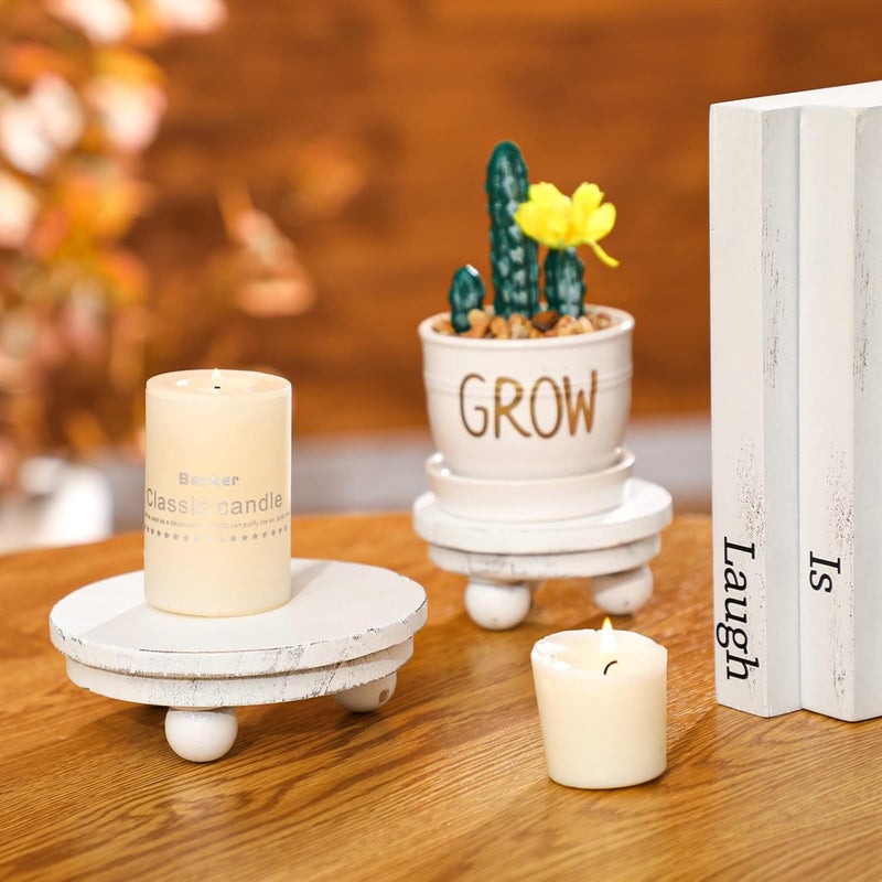 Amyhill 3 Pcs 5/4/3 Inch Wooden Risers for Display Wood Pedestal Stand Mini Tray Stand Round Wooden Pedestal Holder Rustic Riser for Decor Tiered Tray Decor Home Kitchen(Washed White) - Image 3