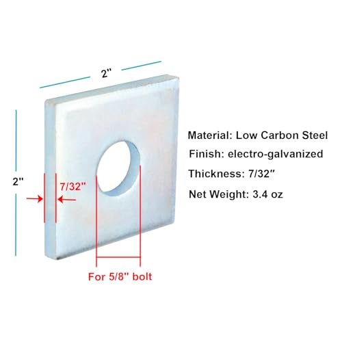heneng 10 Pcs Square Plate Washers 5/8" (ID) x 2" x 2", Flat Bearing Plate Washers, 7/32" Thick - Image 2