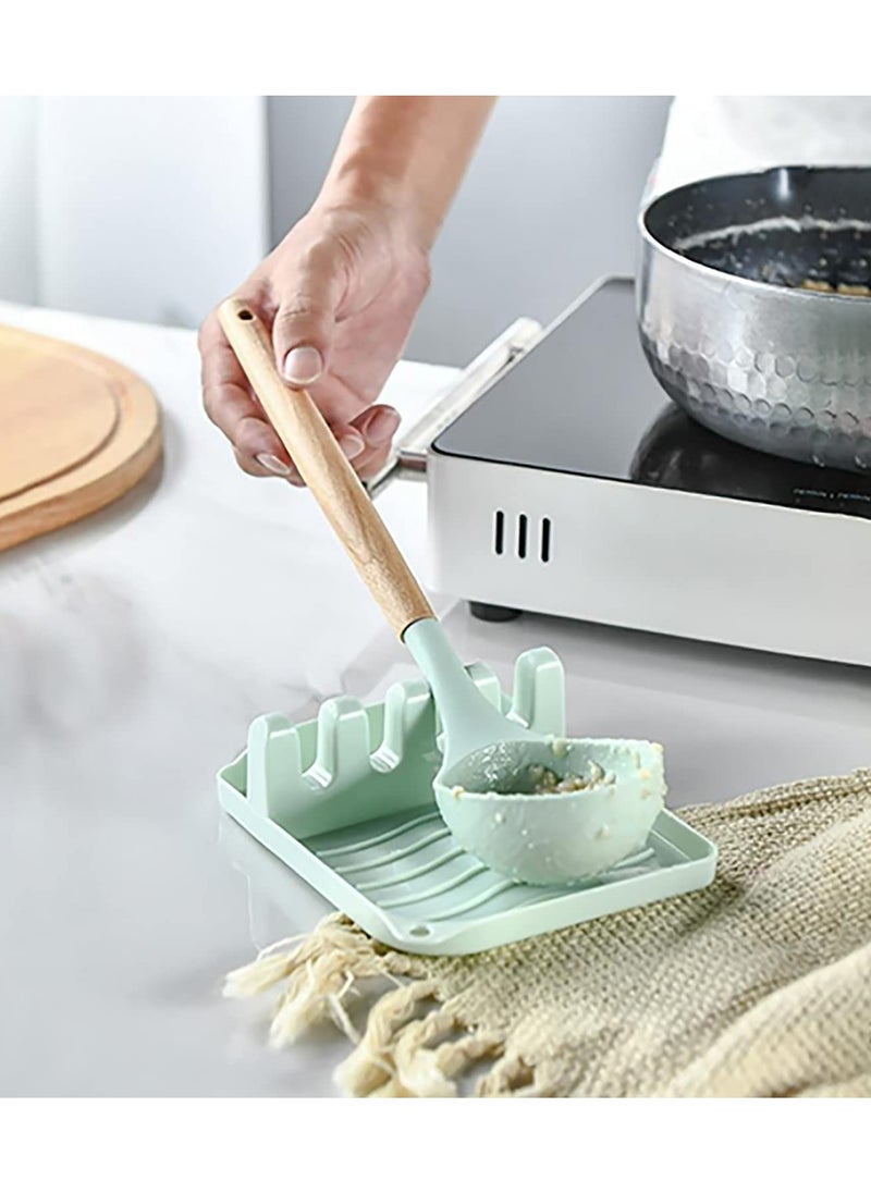 Arabest Silicone Cookware Set, Silicone Kitchen Utensil Set 13 Pieces, Wooden Handle Nonstick Cookware Utensil Tool, Non-Toxic Heat Resistant Kitchen Tool Set with Storage Bucket and Lid Holder(Green)  - Image 4