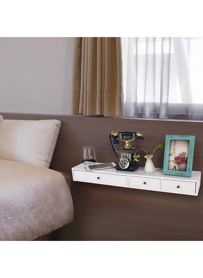 UHUD CRAFTS Floating Shelves with Drawer Wood Wall Shelves/Cabinets for Storage and Display Multiuse as A Nightstand or Bedside Shelf Set of 2 Vintage White - Image 4