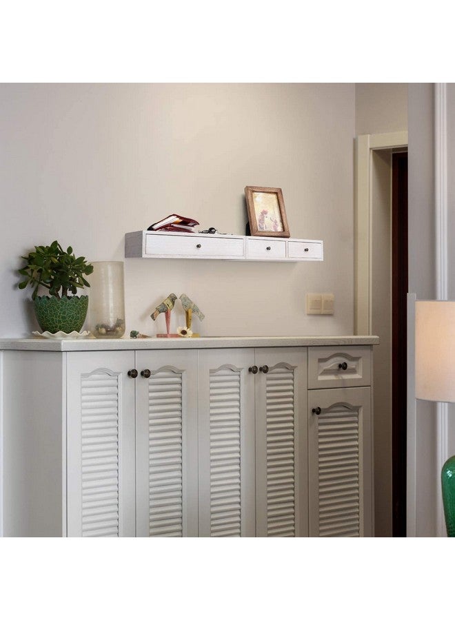 UHUD CRAFTS Floating Shelves with Drawer Wood Wall Shelves/Cabinets for Storage and Display Multiuse as A Nightstand or Bedside Shelf Set of 2 Vintage White - Image 2