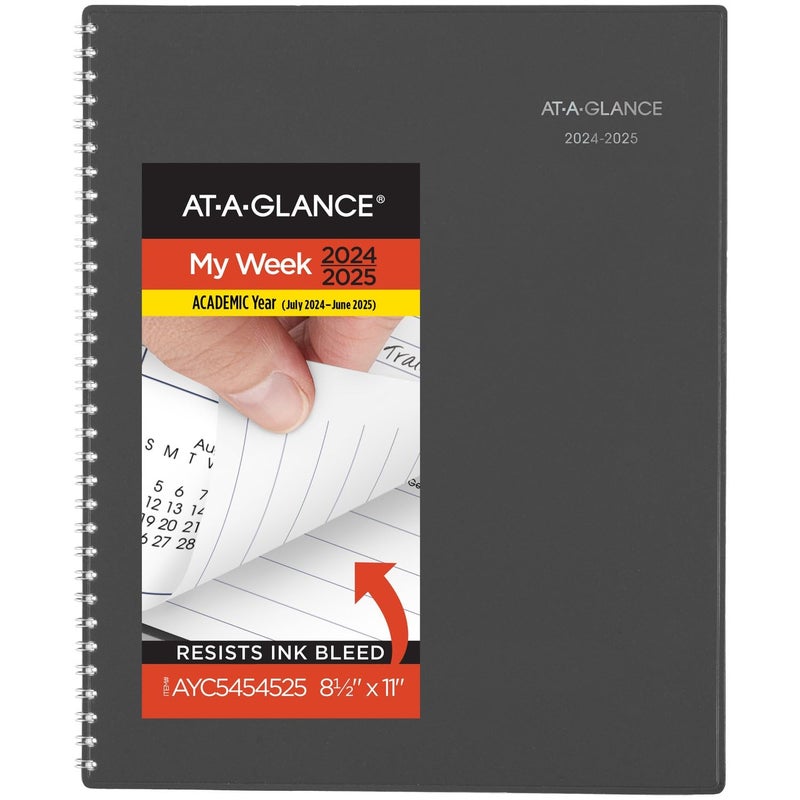ATAGLANCE Planner 20242025 Academic Weekly Monthly 812 x 11 Large Monthly Tabs Flexible Cover DayMinder Charcoal AYC54545