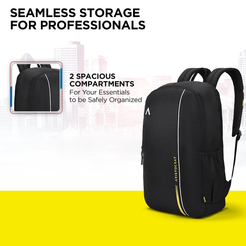 ARISTOCRAT Nova 15L Laptop Backpack for Men & Women with Bottle Pocket | Padded Shoulder Straps, Multi Compartments | Travel & College Bag | Dark Black - Image 3