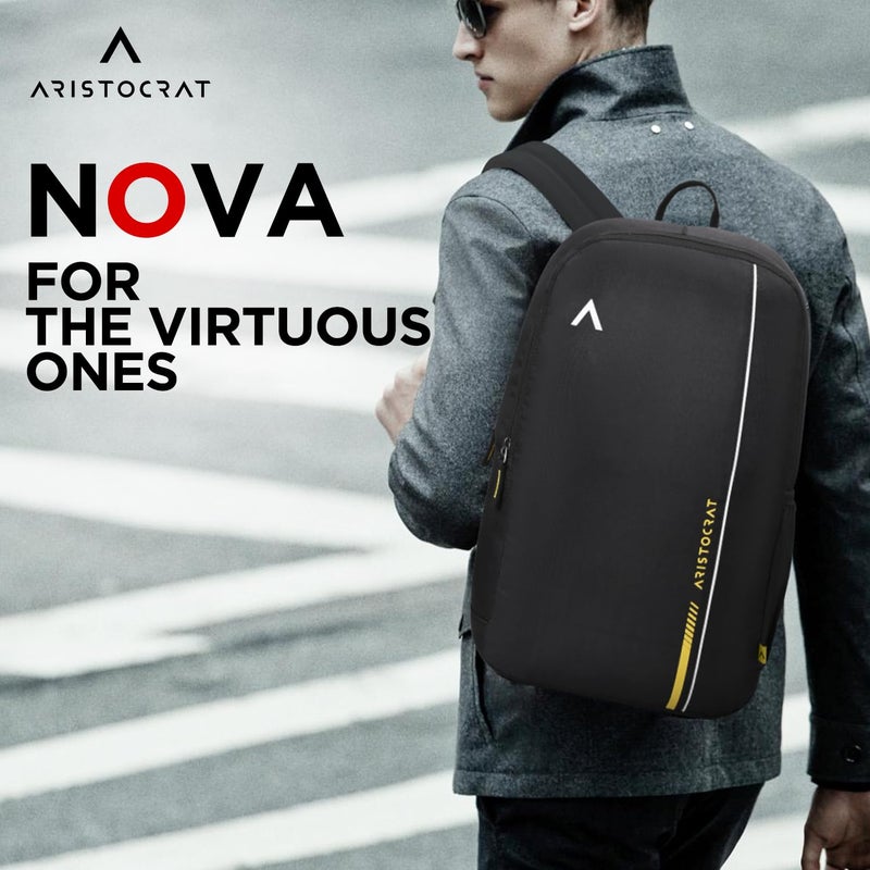 ARISTOCRAT Nova 15L Laptop Backpack for Men & Women with Bottle Pocket | Padded Shoulder Straps, Multi Compartments | Travel & College Bag | Dark Black - Image 2