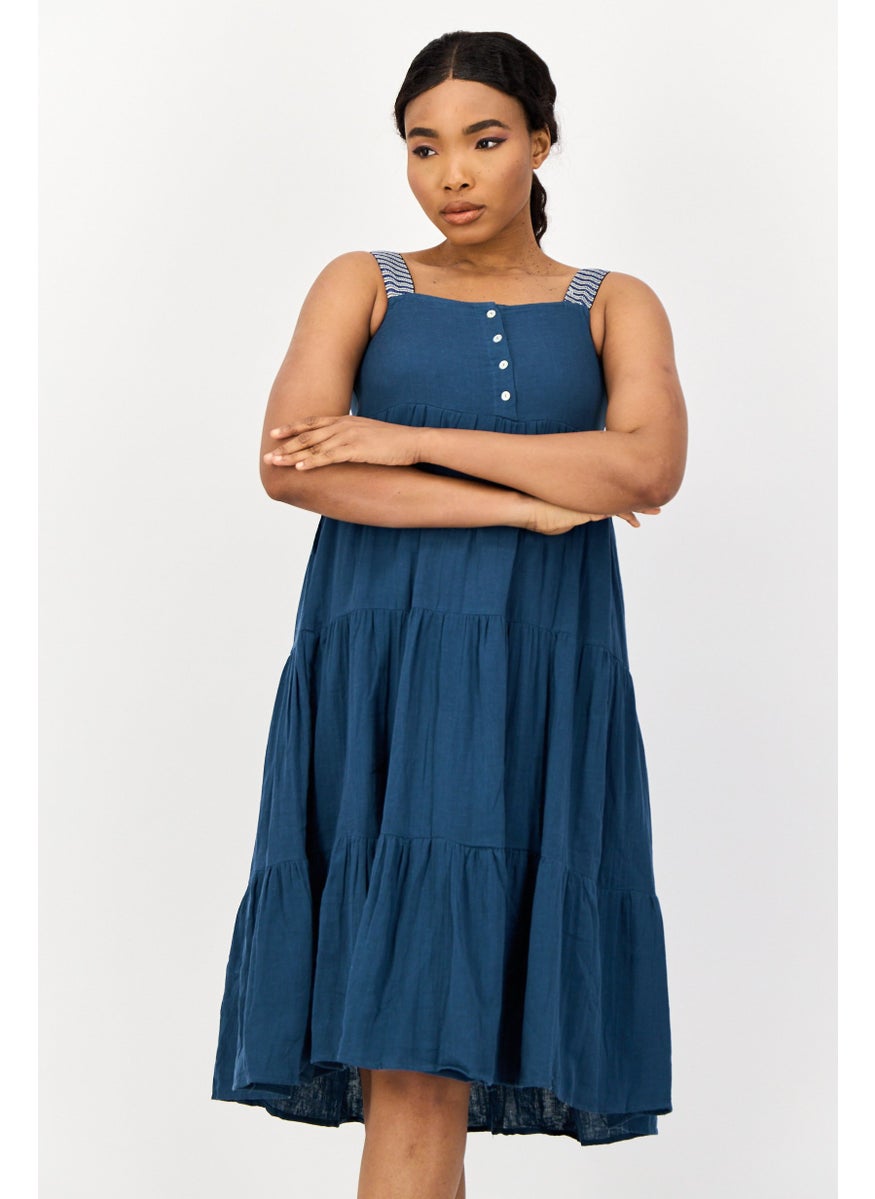 ONLY Women Solid Midi Dress, Teal Blue  - Image 1