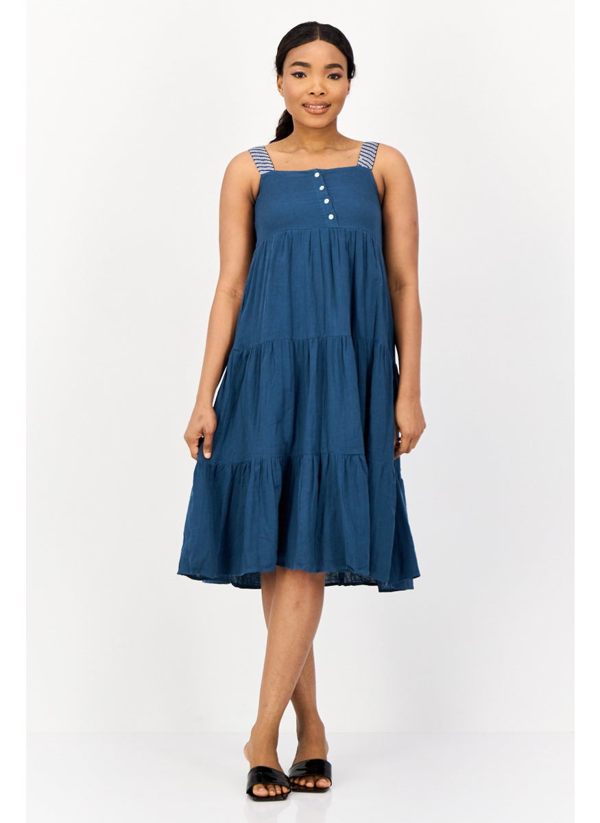 ONLY Women Solid Midi Dress, Teal Blue  - Image 4