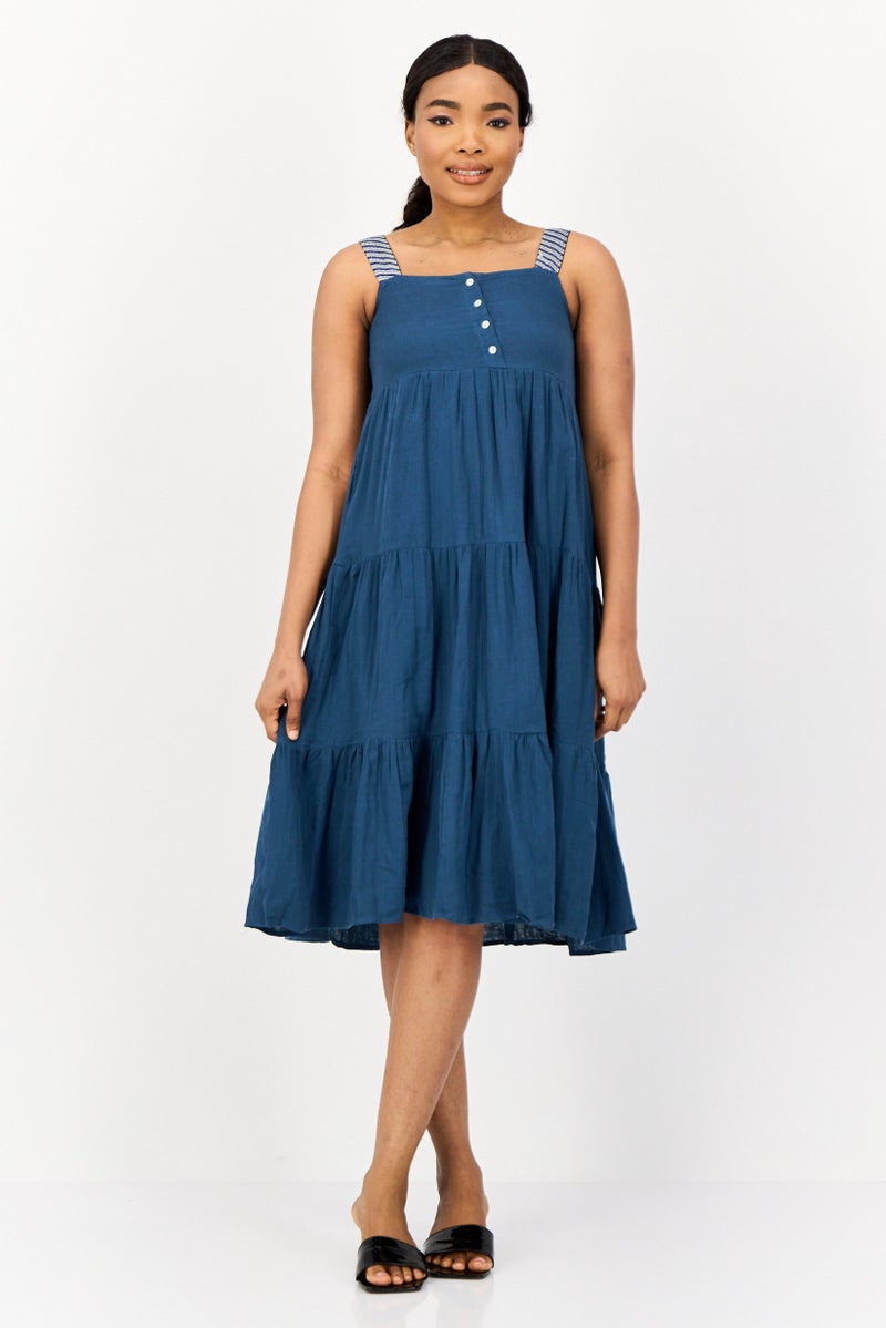 ONLY Women Solid Midi Dress, Teal Blue - Image 4