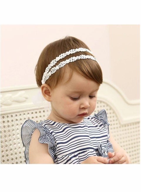 2Pcs Baby Girl Super Elastic Headband,Cotton Lace Toddler Hair Band,Infant Soft Turban Hair Accessories Set（Pink/White）