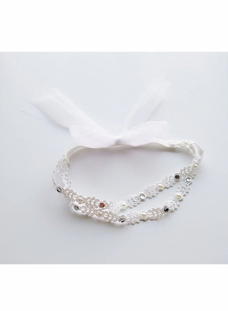 Excefore قطعتان من عصابة رأس مرنة للغاية للفتيات الصغيرات، رباط شعر للأطفال من الدانتيل القطني، مجموعة إكسسوارات شعر عمامة ناعمة للرضع (وردي/أبيض) - Image 3