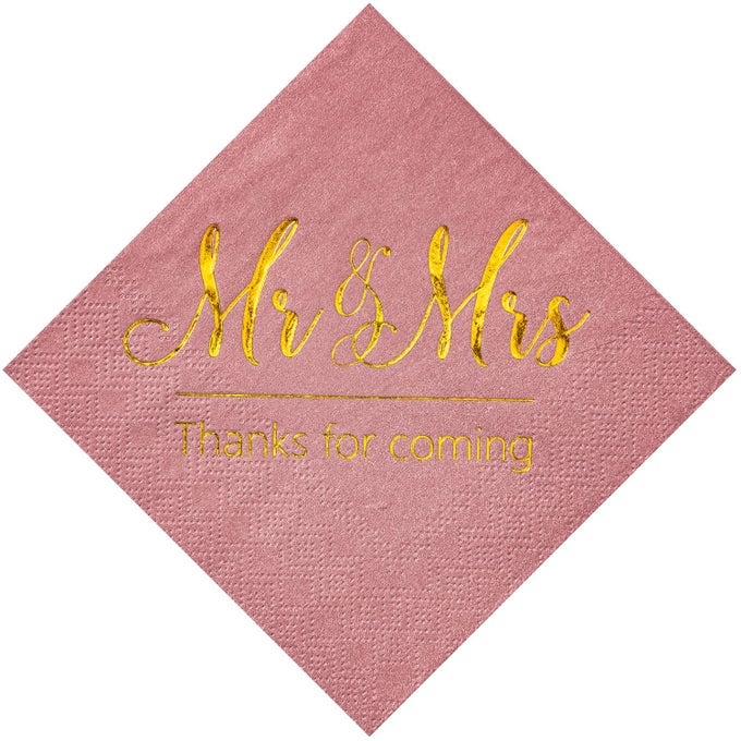 DUSTY ROSE WEDDING NAPKINS MR MRS GOLD COCKTAIL BEVERAGE DESSERT NAPKINS FOR SHOWER ENGAGEMENT PARTY DECORATIONS 100 PCS 3PLY
