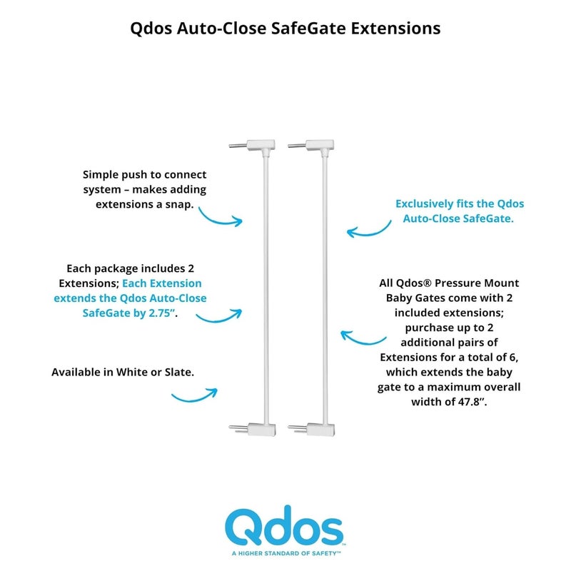 Qdos Safety AutoClose SafeGate Baby Gate Extensions  White  Meets Tougher European Standards  Professional Grade Safety  Each Extension Extends the Qdos SafeGate Pressure Gate by 275  Set of 2 - Image 2