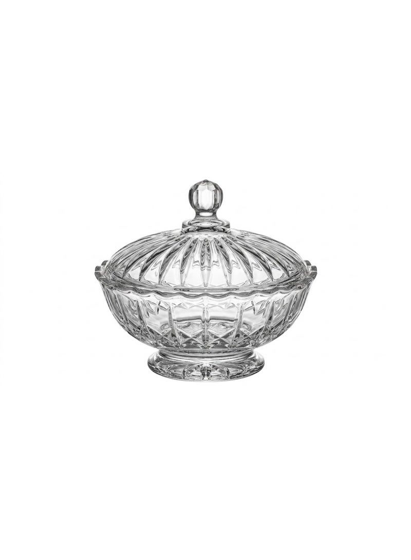 Premium Clear Glass Candy Bowl with Lid for Sweets and Chocolates - Round Bonbonniere
