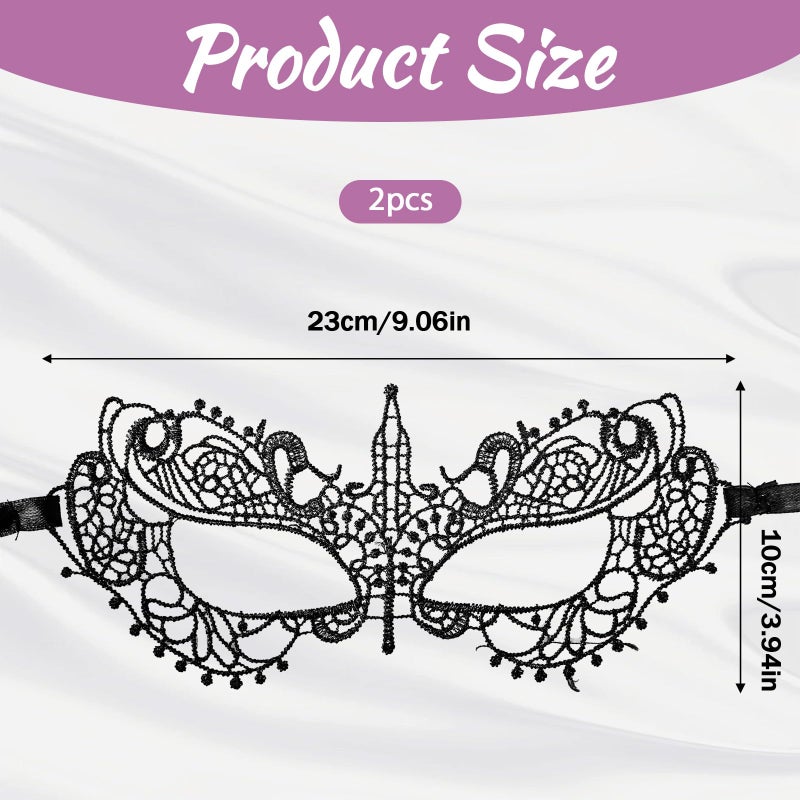 Zelphvt 2 Pcs Mask Masquerade, Masquerade Mask for Women Lace Masks Venetian Masks for Costume Party Prom Ball Carnival, Black & White - Image 2