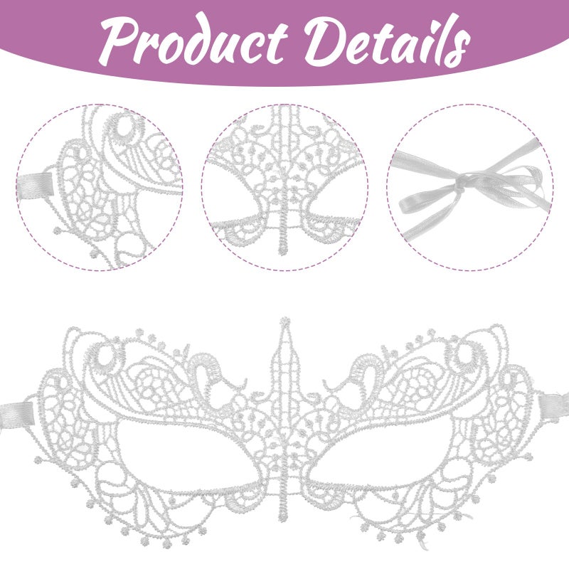 Zelphvt 2 Pcs Mask Masquerade, Masquerade Mask for Women Lace Masks Venetian Masks for Costume Party Prom Ball Carnival, Black & White - Image 3