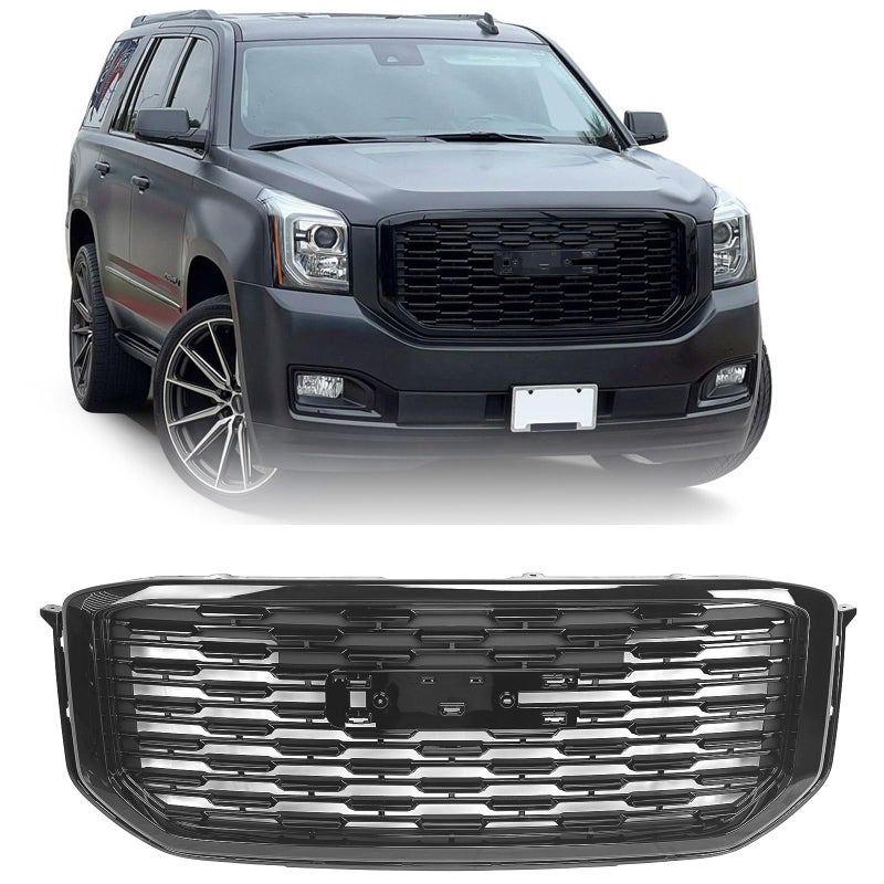 شبكة أمامية FIONE متوافقة مع GMC يوكون ويوكون XL 2015-2020 بديل أسود لامع على طراز دينالي GM1200702 84119634 84722260