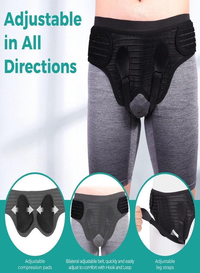 lefeke Hernia Belt for Men, Hernia Support Truss Brace for Groin Pain Relief, Hernia Truss for Bilateral, Adjustable Waist Guard Left or Right Side for Men & Women with 4 Compression Pads(M-black) - Image 3