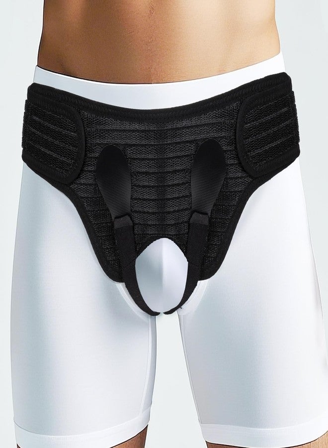 lefeke Hernia Belt for Men, Hernia Support Truss Brace for Groin Pain Relief, Hernia Truss for Bilateral, Adjustable Waist Guard Left or Right Side for Men & Women with 4 Compression Pads(M-black) - Image 1