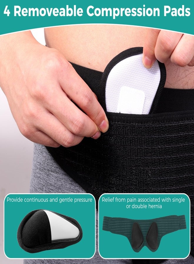 lefeke Hernia Belt for Men, Hernia Support Truss Brace for Groin Pain Relief, Hernia Truss for Bilateral, Adjustable Waist Guard Left or Right Side for Men & Women with 4 Compression Pads(M-black) - Image 2