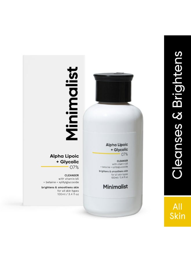 Minimalist 7% ALA & AHA Brightening Face Wash with Vitamin B5 For Hydration, Glycolic Acid For Exfoliation & Alpha Lipoic Acid For Glowing Skin 