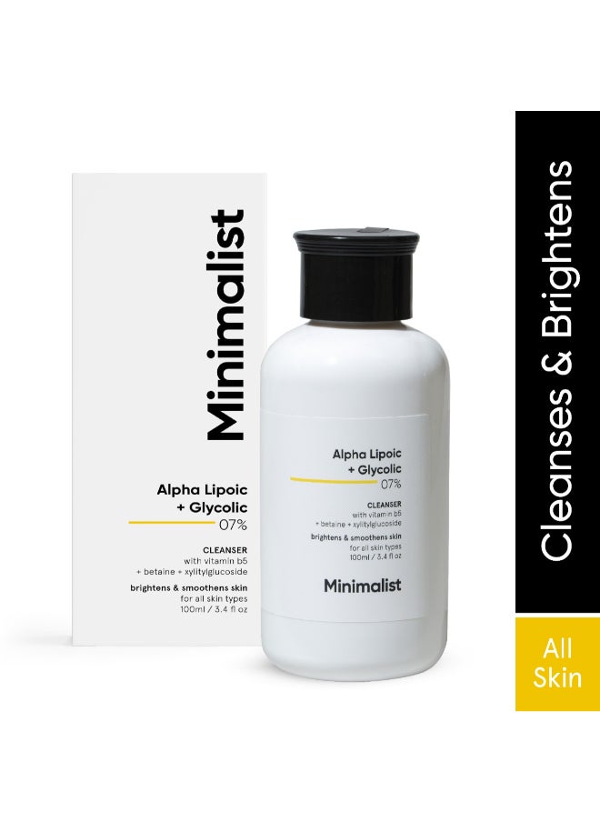 MINIMALIST - Minimalist 7% ALA & AHA Brightening Face Wash with Vitamin B5 For Hydration, Glycolic Acid For Exfoliation & Alpha Lipoic Acid For Glowing Skin - Image 1