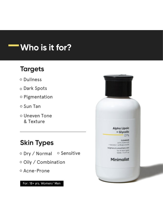 MINIMALIST - Minimalist 7% ALA & AHA Brightening Face Wash with Vitamin B5 For Hydration, Glycolic Acid For Exfoliation & Alpha Lipoic Acid For Glowing Skin - Image 1