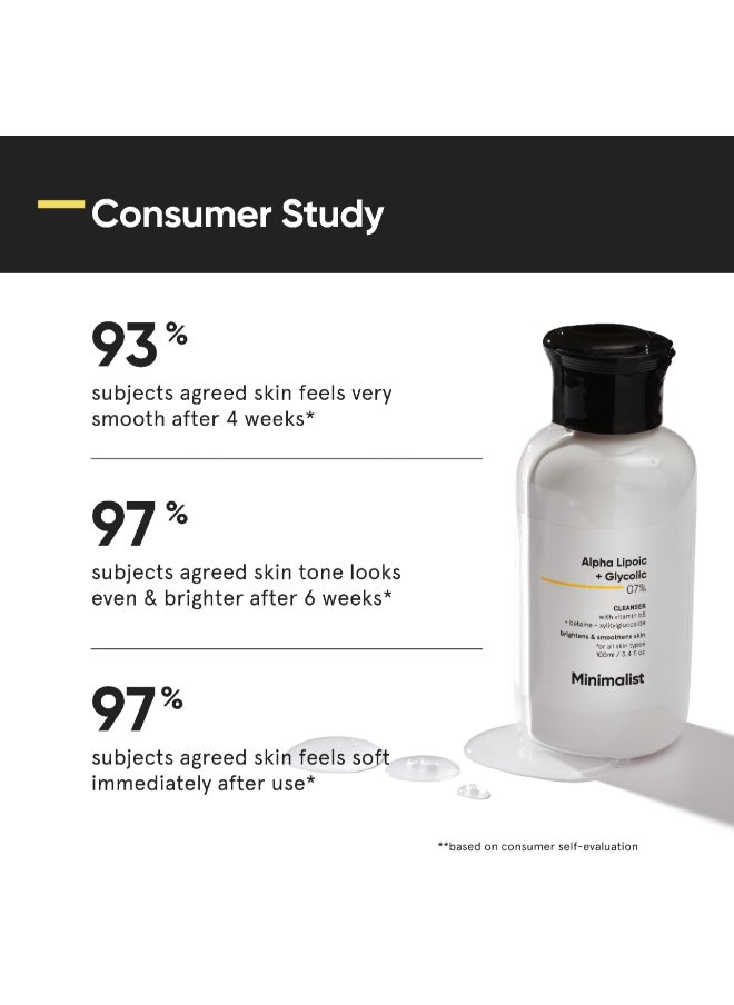MINIMALIST - Minimalist 7% ALA & AHA Brightening Face Wash with Vitamin B5 For Hydration, Glycolic Acid For Exfoliation & Alpha Lipoic Acid For Glowing Skin - Image 1