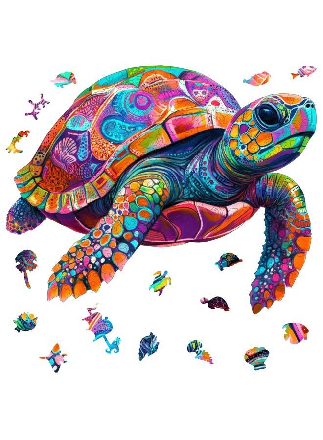 Mys Aurora Colorful Turtle Puzzles for Adults 200 Pieces, 5MM Thick Wooden Jigsaw Puzzles, Unique Shape Puzzle Ocean Wood Puzzles for Adults and Kids Birthday Gifts Family Game 11.4 * 11.4 inches - Image 1