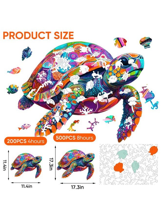 Mys Aurora Colorful Turtle Puzzles for Adults 200 Pieces, 5MM Thick Wooden Jigsaw Puzzles, Unique Shape Puzzle Ocean Wood Puzzles for Adults and Kids Birthday Gifts Family Game 11.4 * 11.4 inches - Image 2