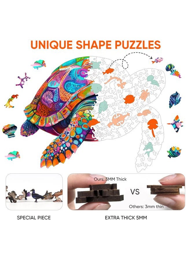 Mys Aurora Colorful Turtle Puzzles for Adults 200 Pieces, 5MM Thick Wooden Jigsaw Puzzles, Unique Shape Puzzle Ocean Wood Puzzles for Adults and Kids Birthday Gifts Family Game 11.4 * 11.4 inches - Image 3