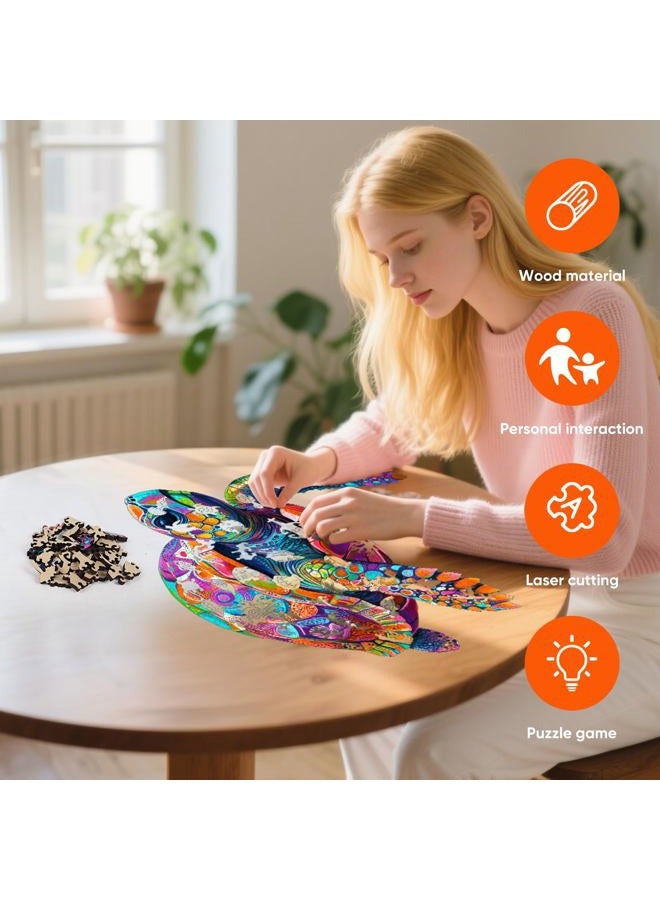 Mys Aurora Colorful Turtle Puzzles for Adults 200 Pieces, 5MM Thick Wooden Jigsaw Puzzles, Unique Shape Puzzle Ocean Wood Puzzles for Adults and Kids Birthday Gifts Family Game 11.4 * 11.4 inches - Image 4