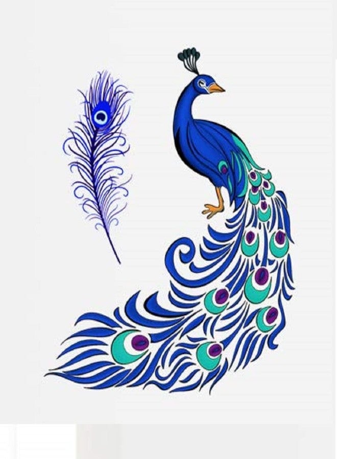 Akki Wold Peacock with Feather Art Wall Sticker for Living Room, Bedroom, Kids Room, (Multicolor,Size - 33cm X 56cm) - Image 1
