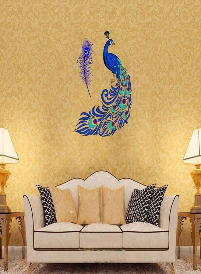 Akki Wold Peacock with Feather Art Wall Sticker for Living Room, Bedroom, Kids Room, (Multicolor,Size - 33cm X 56cm) - Image 2