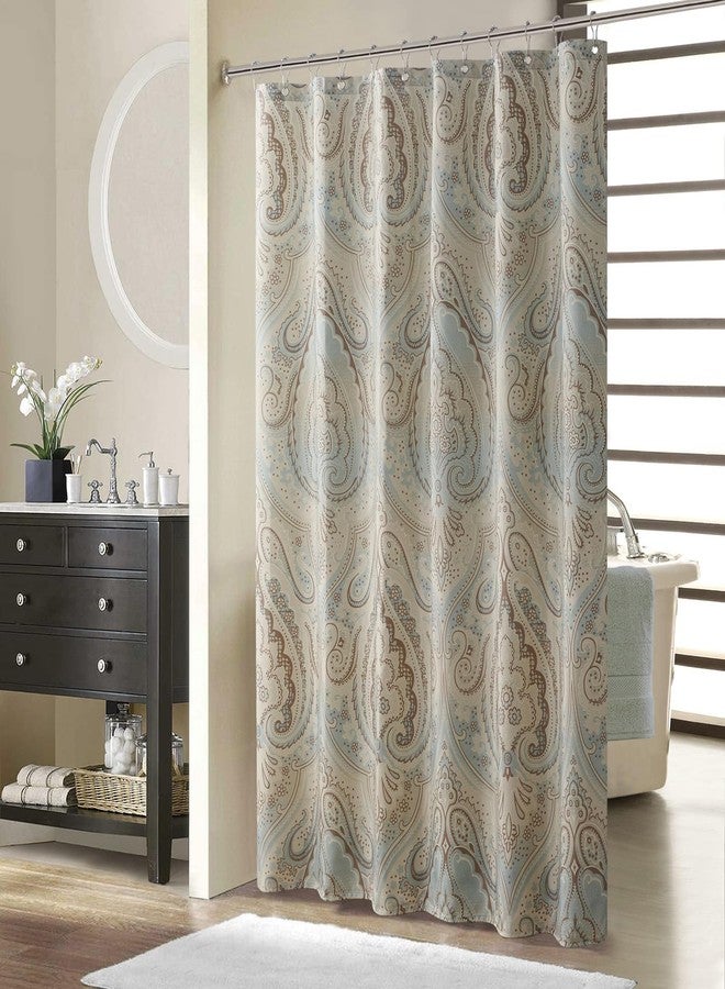 BESTRIPES Fabric Shower Curtain, Taupe Blue Printed Boho Paisley Pattern Shower Curtain for Bathroom, Waterproof Bathroom Curtains, 72" W x 72" H - Image 1
