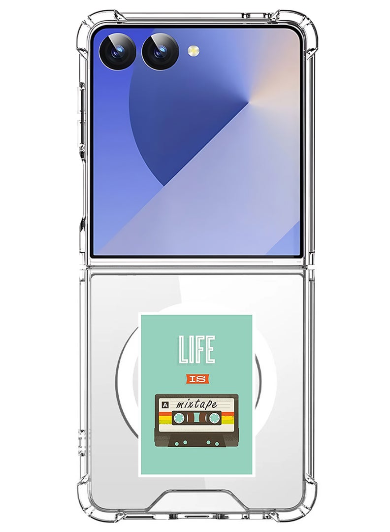 Theodor Magnetic Case for Samsung Galaxy Z Flip 7 Compatible with MagSafe Wireless Charging, Shockproof Phone Bumper Cover Life is a Mixtape - Image 1