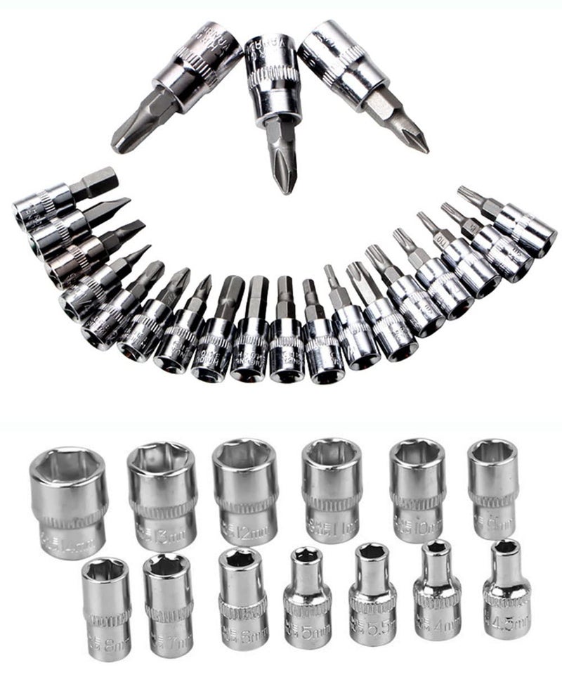 LSLANSOON 46 Pcs 1/4” Drive Socket Ratchet Wrench Set with Storage Case, Includes Metric Bit Socket Set and Extension Bar for Auto Repair and Home Maintenance - Image 2