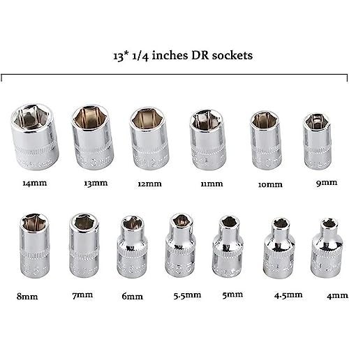 LSLANSOON 46 Pcs 1/4” Drive Socket Ratchet Wrench Set with Storage Case, Includes Metric Bit Socket Set and Extension Bar for Auto Repair and Home Maintenance - Image 4