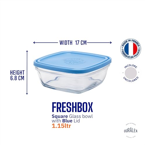 Duralex® France FreshBox Square Tempered Glass Storage Container with Blue Lid, 1.15 Ltr, Set of 1 Piece | 3x Stronger & Durable | Thermal & Shock Resistant | Microwave & Dishwasher Safe - Image 4
